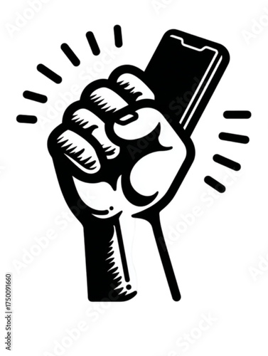 A powerful clenched fist tightly gripping a modern smartphone.