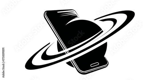 Global communication concept with a smartphone and planetary rings.