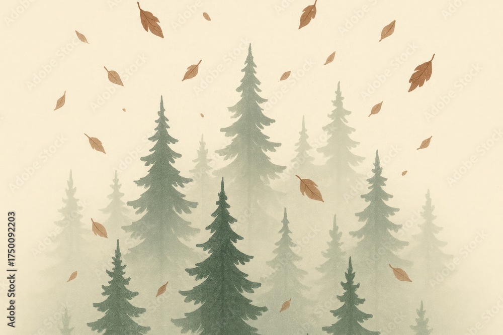 Obraz premium Serene forest with falling leaves background
