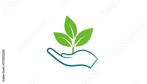 Sustainable Growth Hand Holding Plant Logo.