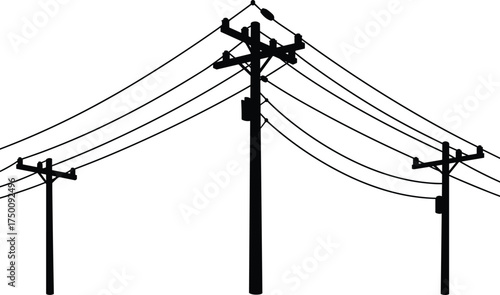 Utility pole infrastructure, electrical distribution network, power lines connection, urban energy supply, electricity transmission system, industrial grid 