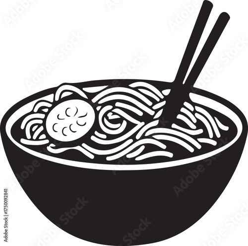 Simple silhouette of a delicious bowl of noodles with chopsticks ready for a satisfying meal