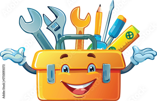 Playful Toolbox with Smiling Tools Popping Out Cheerfully