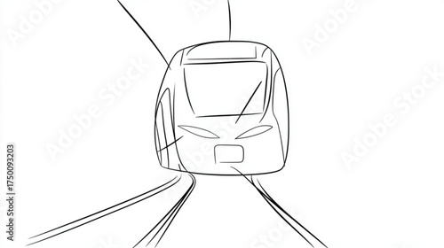 Simple line art drawing of a modern train front view.