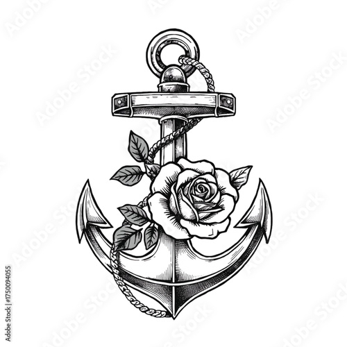 anchor with rope vector illustration tribal vintage tattoo design emblem