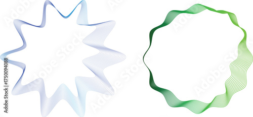 Dual Waveforms – Abstract Oscillation Shapes in Blue and Green Gradient