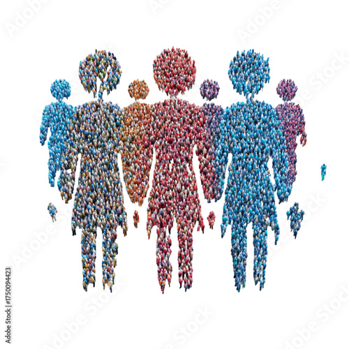 Conceptual art of women figures made from a multitude of people.