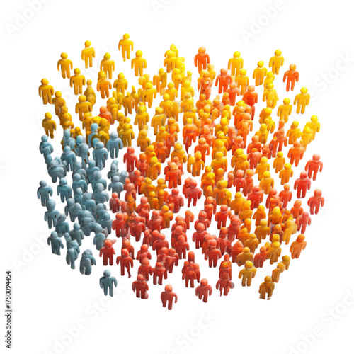 A large crowd of colorful humanoid figures representing population data.