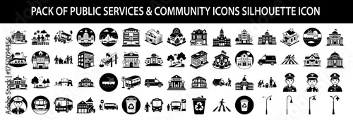 Vector art of pack of public services and community icons silhouette icon