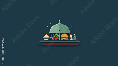 Stylized fast food feast with a burger and drink on a serving tray.