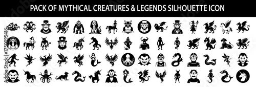 Vector art of pack of  Mythical Creatures & Legends