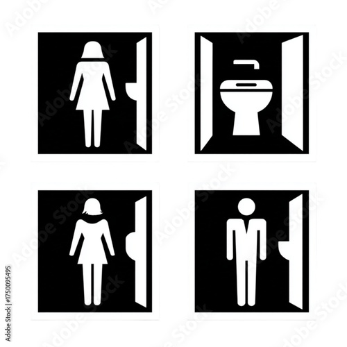 Set of four black and white public restroom toilet sign icons.