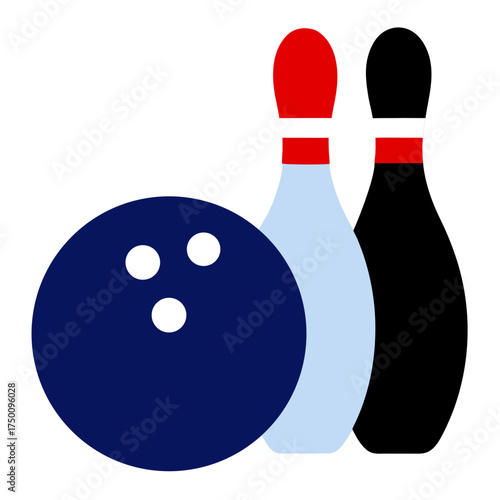 Single bowling ball and pins isolated on white background vector illustration