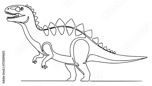 Continuous Line Dinosaur Outline – minimalist stegosaurus cartoon vector illustration