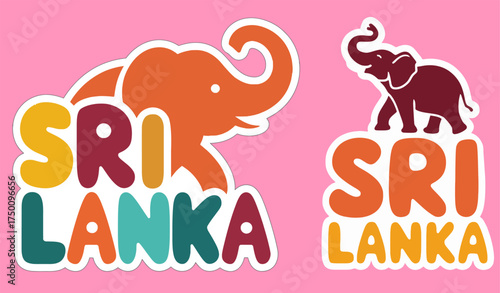 Sri Lanka Typography with Elephant Silhouette Logo Set Colorful Travel Destination Brand Design Vector
