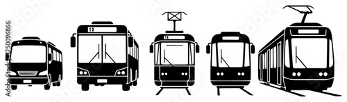 Urban Transit Vehicles Icon Set – modern bus and tram silhouettes public transport vector illustration