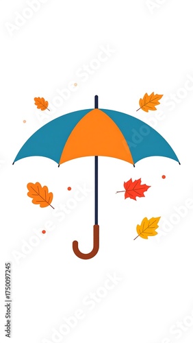 Autumn Umbrella with Falling Leaves.