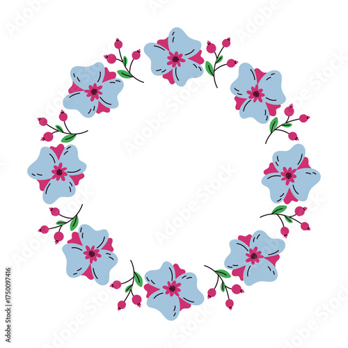 A festive round frame with flowers.The simple vector design perfect for holiday greetings