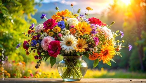 Vibrant Colorful Flower Bouquet in Vase.