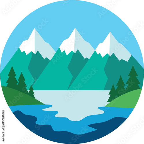 lake with mountains backdrop clip art on transparent background