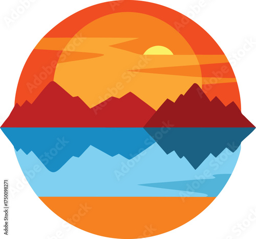 lakeside sunset reflection clip art on transparent background