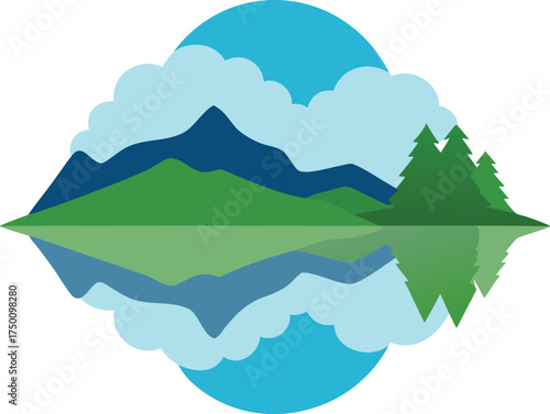 lakeside reflection clip art on transparent background