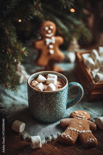 Warm Cocoa in a Cozy Setting With Gingerbread Cookies During the Holiday Season