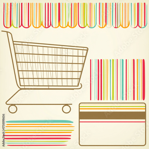 Hand drawn vector illustration of shopping and retail elements.
