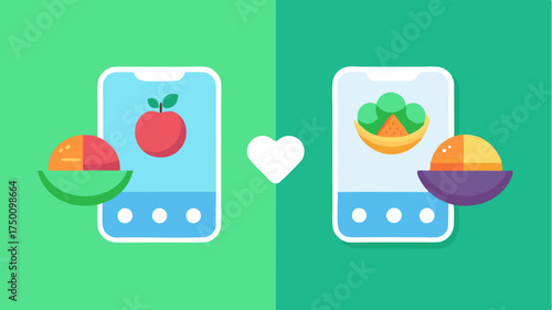 A sidebyside comparison of two different meal options in an app with nutritional values colors and icons highlighting healthier choices.