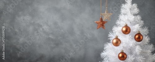 White Christmas Tree Decorated With Ornaments in a Cozy Room During the Festi...