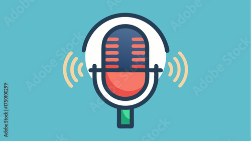 A vintage microphone icon with soundwaves emanating from it representing podcasting and audio entertainment.