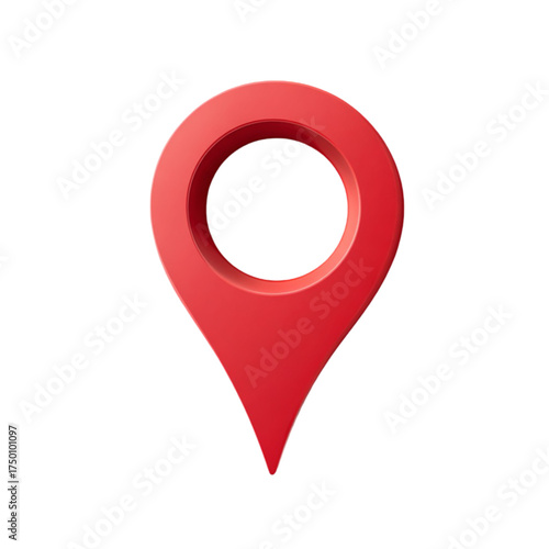 Red 3D map pin location marker isolated on white background.