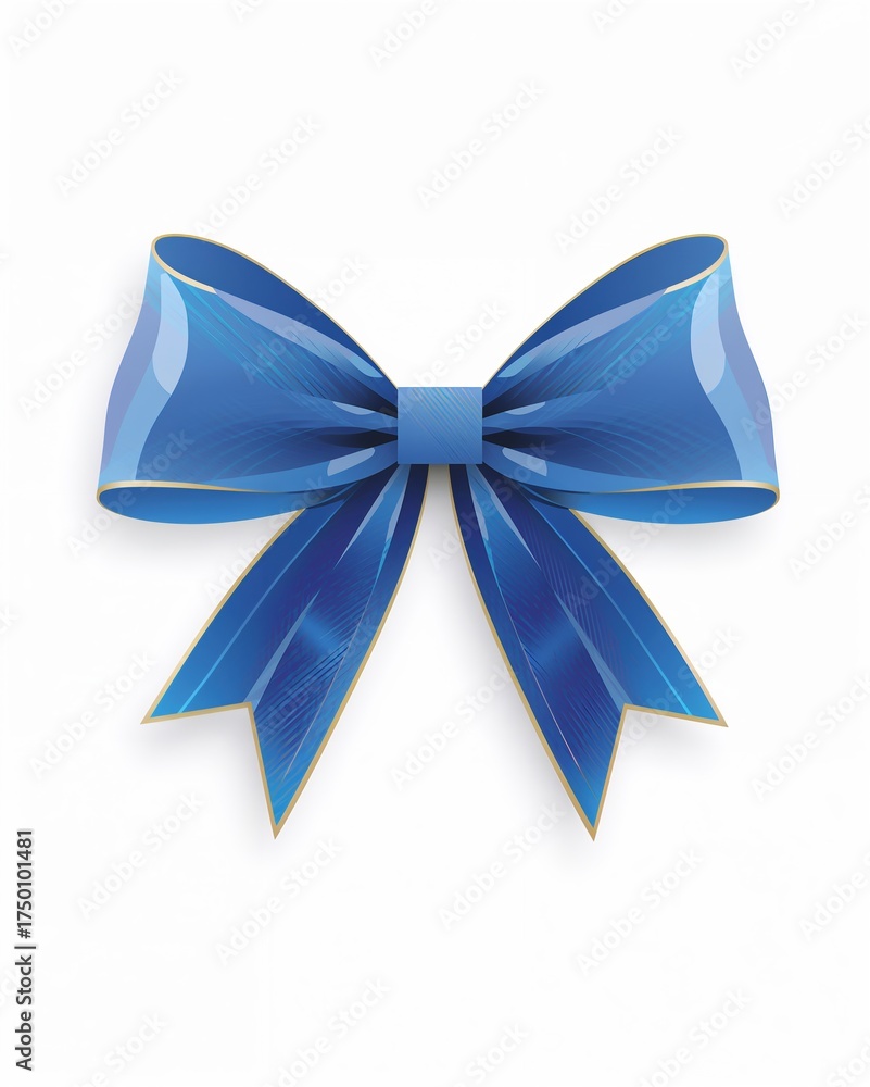 Naklejka premium Elegant blue ribbon bow with golden accents on a white background
