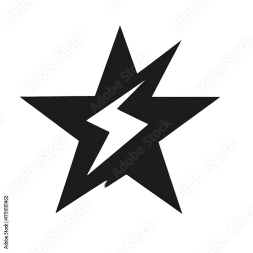 Monochrome graphic of a star shattered by a lightning bolt.