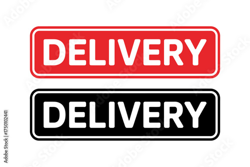 Delivery service signs offering fast and reliable shipping options for customers convenience and satisfaction showcasing modern branding in red and black color schemes