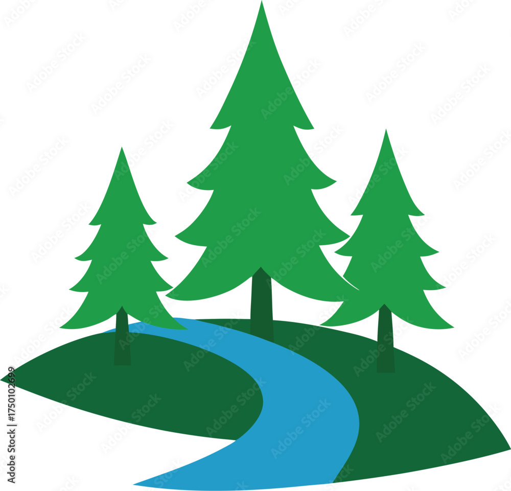 Fototapeta premium pine trees by river clip art on transparent background