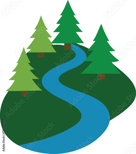 river bend in forest clip art on transparent background