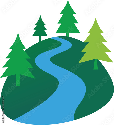 river flowing through forest clip art on transparent background