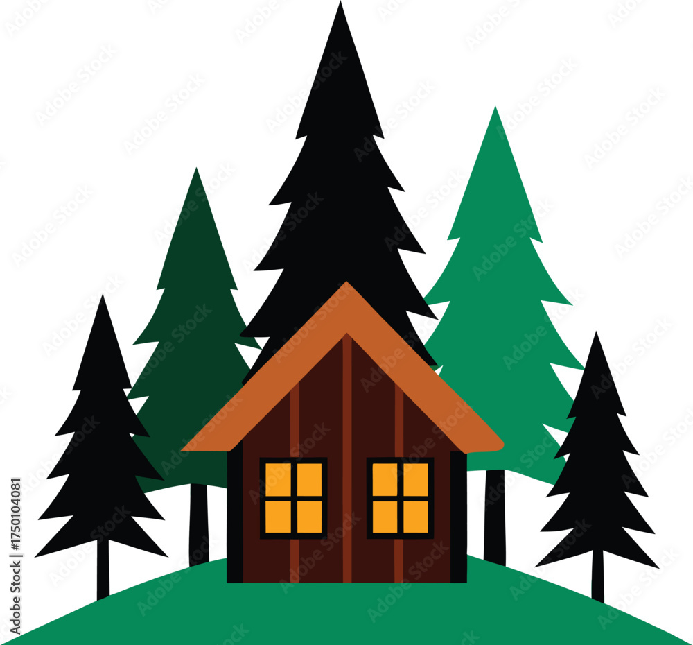 Fototapeta premium rustic house in pine forest clip art on transparent background