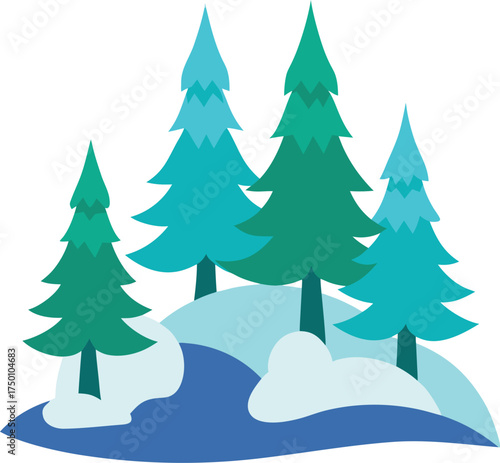 snowy forest landscape clip art on transparent background