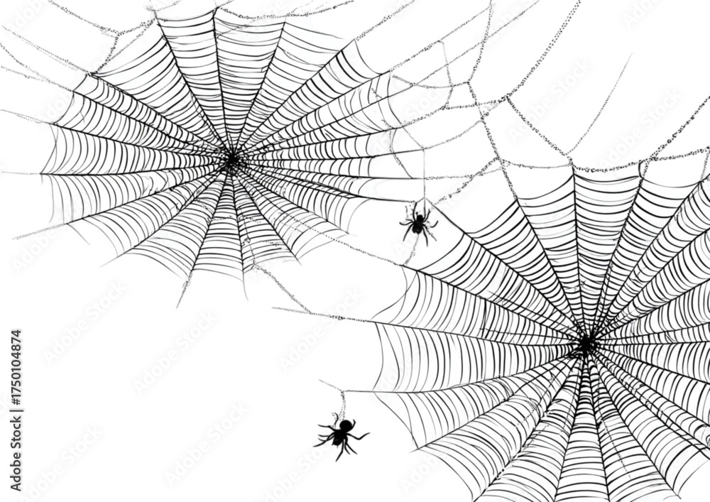 Obraz premium Intricate black and white illustration of spiderwebs and spiders.
