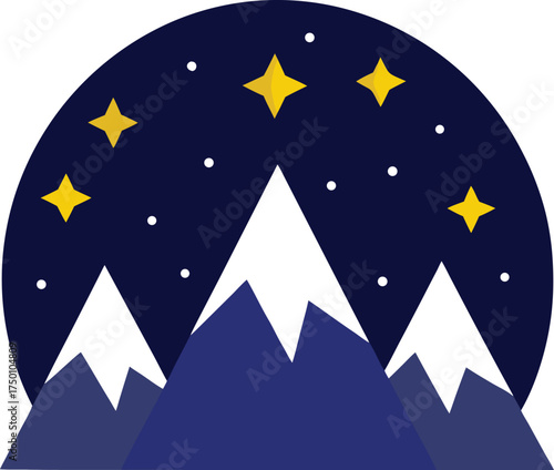 starry night over mountains clip art on transparent background