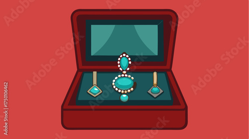 A handcrafted jewelry set displayed in a luxurious velvetlined box that opens to reveal individual compartments for each piece accompanied by a satin ribbon closure.
