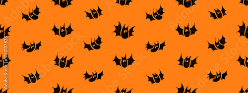 Halloween background with black silhouettes of bat. Cute crayon elements for autumn holiday decor. Doodle Halloween icons with charcoal texture, vector illustration