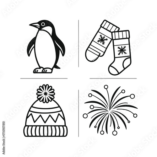 Four distinct animal icons representing wildlife and nature in a grid layout isolated on transparent background