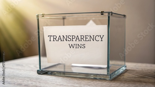 Wallpaper Mural A glass box displaying Transparency Wins on a white sheet Torontodigital.ca