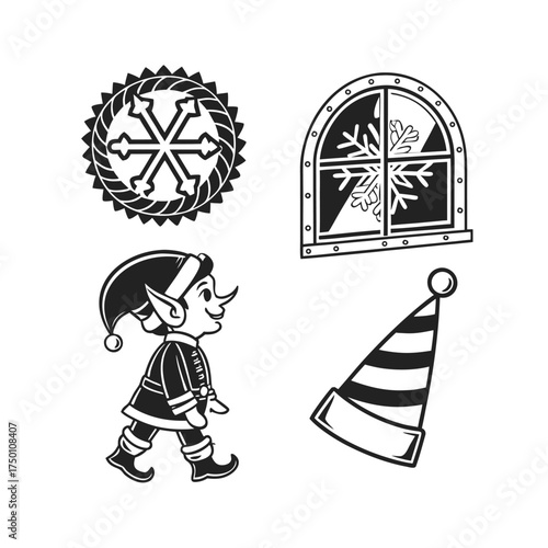 Collection of four festive holiday themed cookie cutters for baking and celebration isolated on transparent background