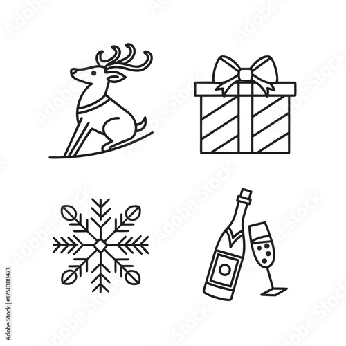 Festive christmas icons set outline graphics for holiday design projects isolated on transparent background