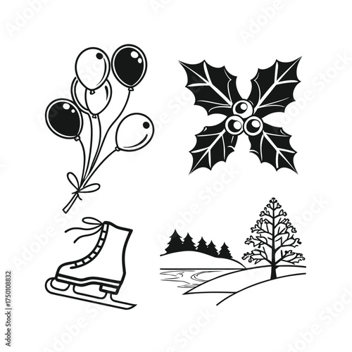 Botanical line art collection delicate floral and leafy elements for design projects isolated on transparent background