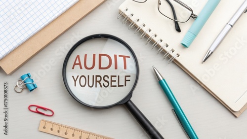 Wallpaper Mural Magnifying glass focused on the audit yourself printed phrase Torontodigital.ca